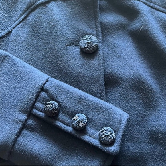 Free People Pleated Swing Blue Pea Coat Vintage Look Puff Shoulder 8 - Picture 5 of 5